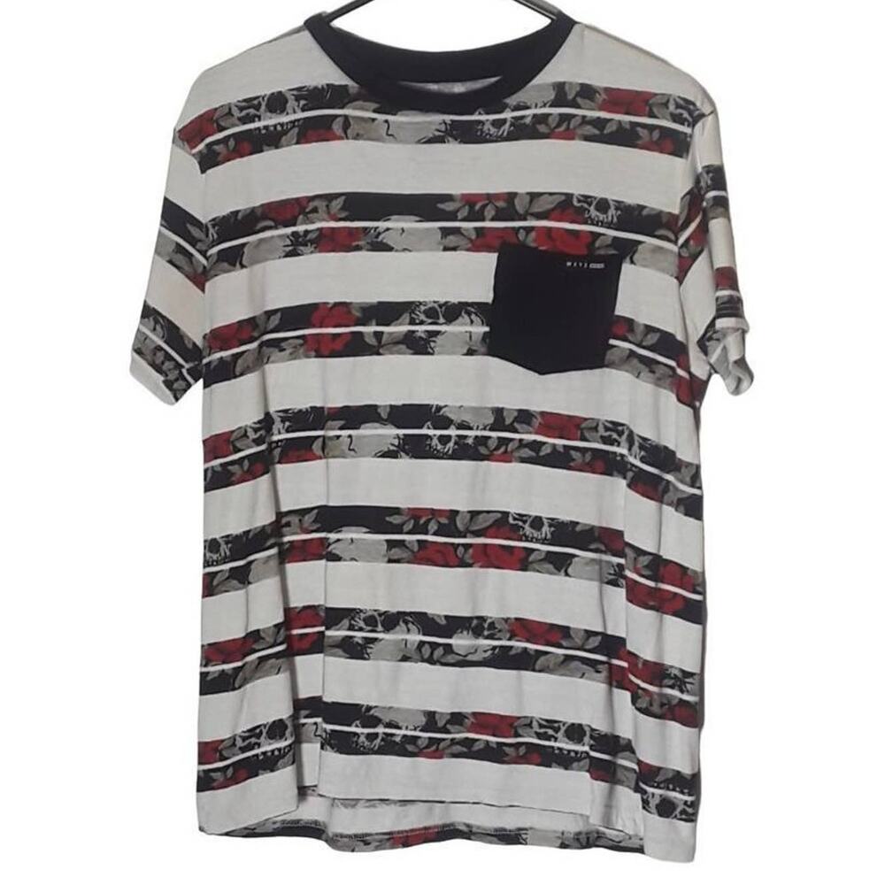 WXYZ Skull Rose Striped Men T-Shirt Floral Tee Small Streetwear Skater Graphic
